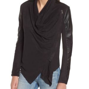 Blank NYC Faux Leather & Knit Drape Front Jacket